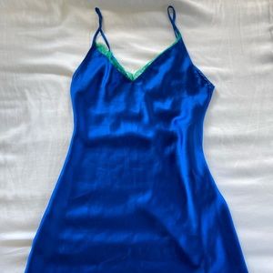 Zara Blue Satin Effect Lace Detail Sleeves Mini Dress